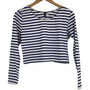 Womens Divided H&M Nautical Crop Top T-shirt Long Sleeve Sz Large 0643